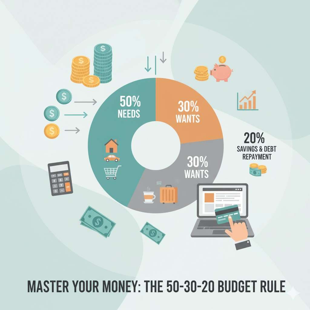 Budgeting chart showing evaluation of 50 30 20 rule