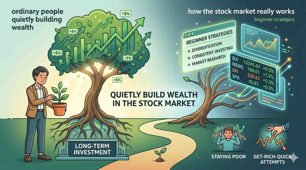 Stock market wealth building illustration showing growth and investing