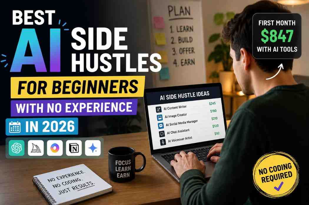 Person using AI tools on laptop to earn money from home with side hustles