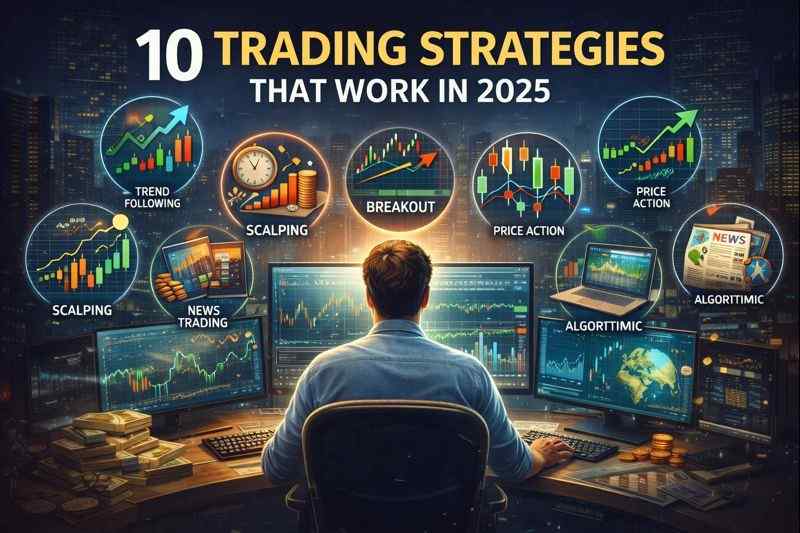 Trader analyzing charts using real-world trading strategies