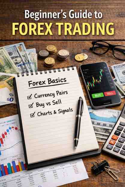 Beginner learning forex trading with charts and laptop