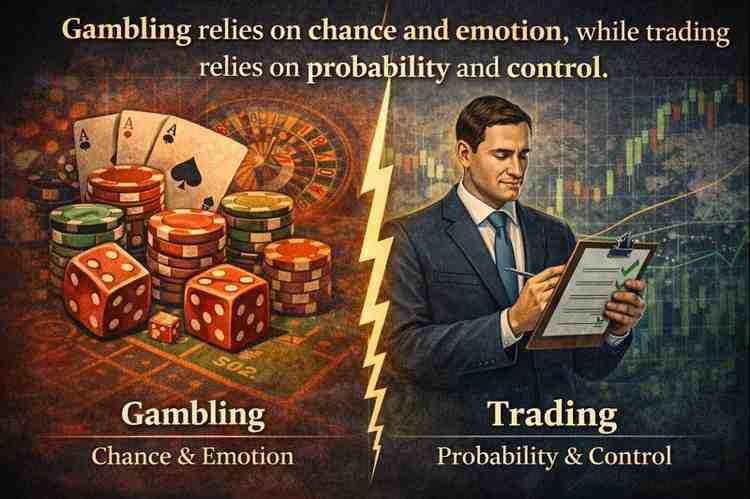 Comparison between gambling mindset and professional trading mindset