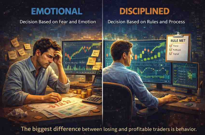 Comparison between emotional trading and disciplined trading