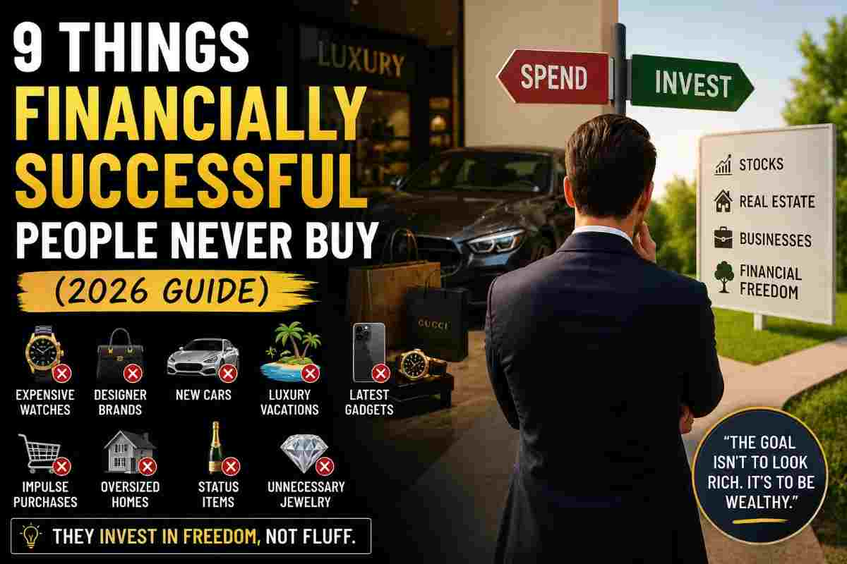 Wealthy person choosing between luxury items and investments, avoiding common spending traps
