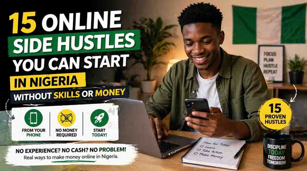 Nigerian youth working on laptop and phone from home