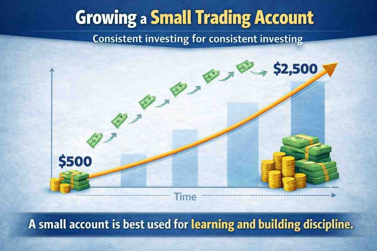Small trading account growth over time with consistent investing