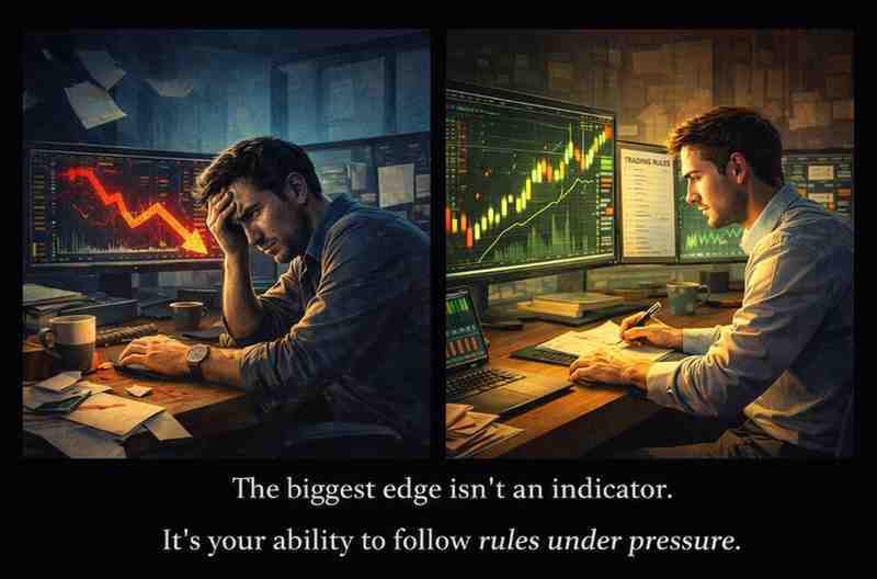 Trader respecting a stop-loss versus moving it emotionally and increasing losses