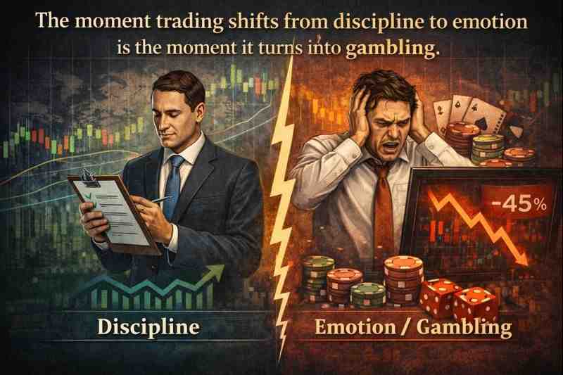 Trader experiencing emotional stress compared to calm disciplined trading